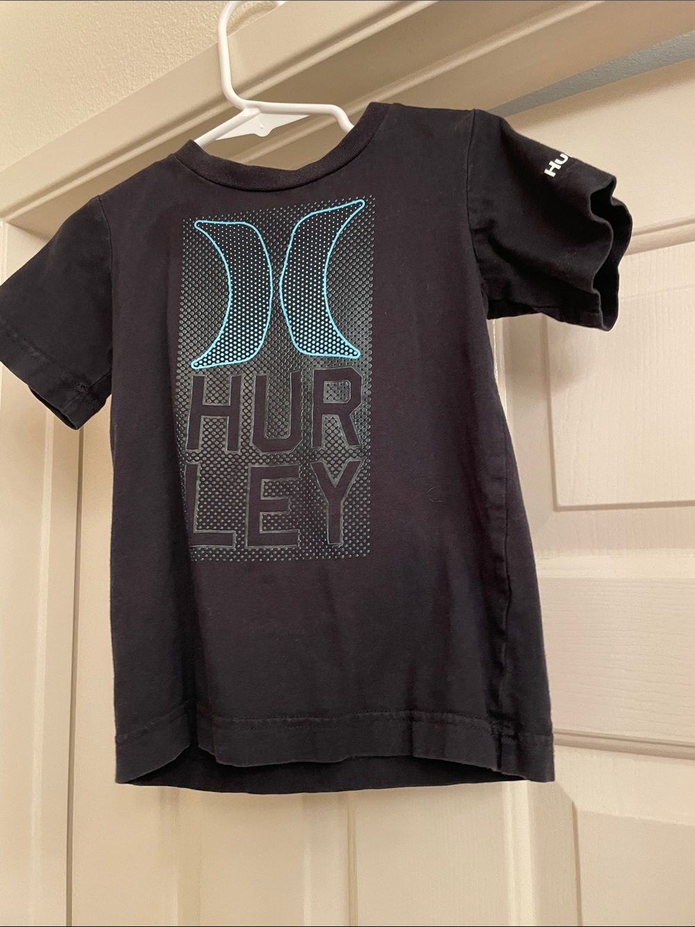 Hurley Black Tee with Teal Logo Graphic Surfer Style